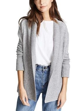 VINCE Wool & Cashmere Wide Ribbed Collar Open Front Cardigan Sweater Medium